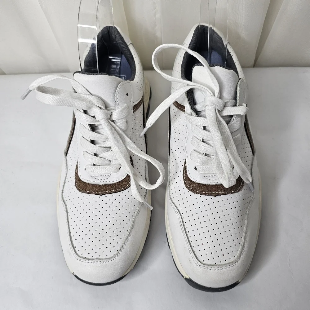 French Connection Petta Lace up Fashion Sneaker White Brown Gray Size 8